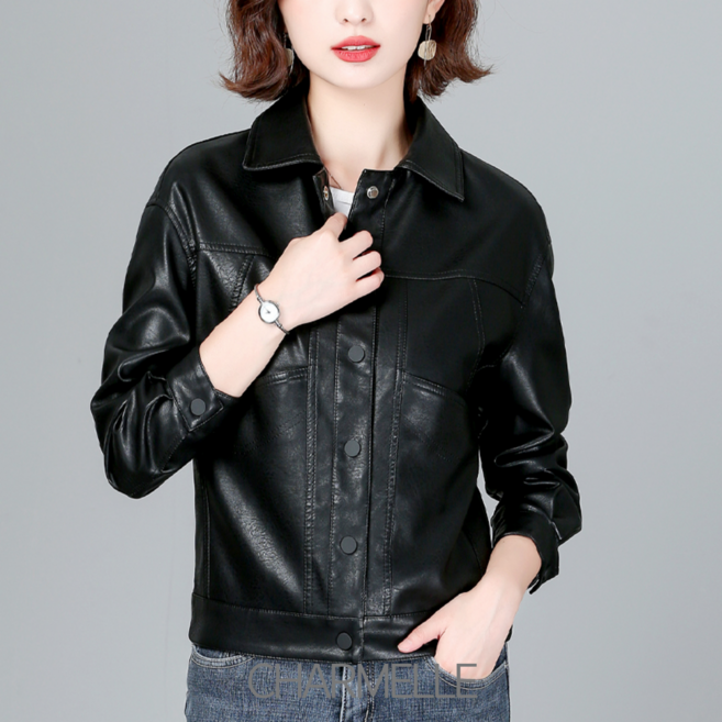 [샤르멜레]<양가죽100%>캐주얼 라운드 카라 재킷_FWCC13