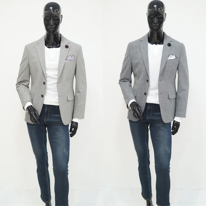 트루젠 남자 자켓 봄 여름 인조실크 콤비 구김방지 스판 셋업 남성 캐주얼 마이 그레이 베이지 E1415 [박스포장]