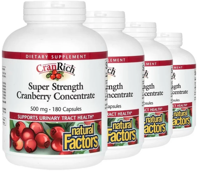 네추럴팩터스 크랜리치 크랜베리 농축물 슈퍼 스트렝스 유리너리 500mg 180캡슐 4개, 180정 - 쿠팡