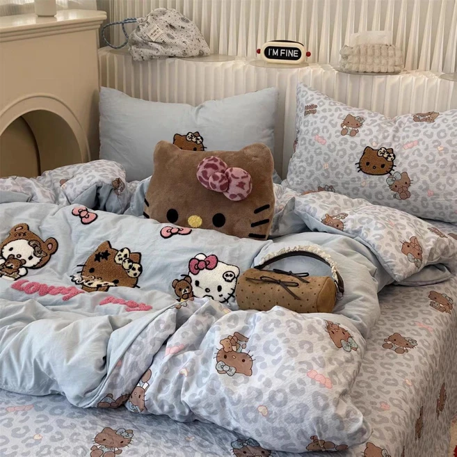 헬로키티 태닝 키티 레오파드 침구세트 이불커버 베개커버 4종 세트 - 쿠팡