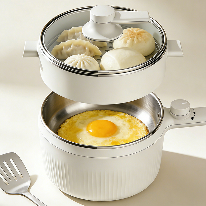 VisuLink 비주링크 멀티쿠커 2in1 전기냄비 1.2L (라면/찜기 겸용), CND-1903-12