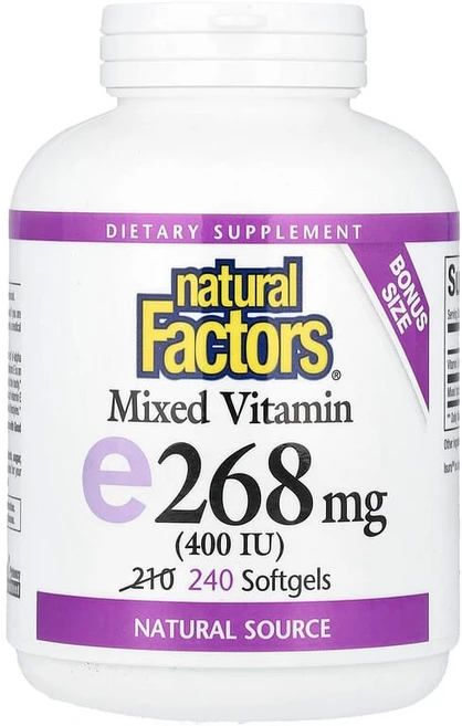 Natural Factors 혼합 비타민E 268mg(400IU) 소프트젤 240정 Factors (내추럴 팩터스), 1개 - 쿠팡
