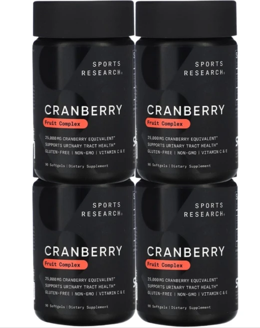 2+2 스포츠 리서치 크랜베리 농축물 250mg 소프트젤 90정, 4개 - 쿠팡