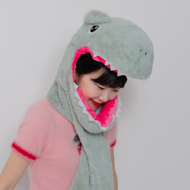 말랑마쥬 인생네컷 동물 캐릭터 모자 할로윈 파티 소품, 1개, 티라노