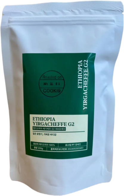 쿠키나인 에티오피아 예가체프 G2 워시드 로스팅 향긋한 꽃향 원두 커피, 200g, 5개, 홀빈(분쇄안함)