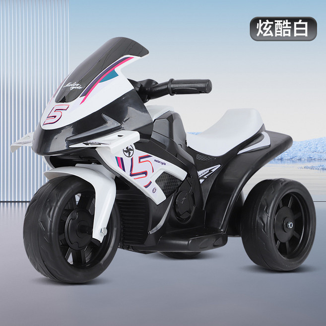 兒童電動摩托車三輪車1到5歲男女孩寶寶燈光充電電瓶車兒童電動車, 1個, 白色大電瓶:1個