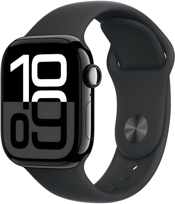 Apple 애플워치 10 GPS, 제트 블랙, 42mm, 제트 블랙 / 블랙 스포츠 밴드, M/L