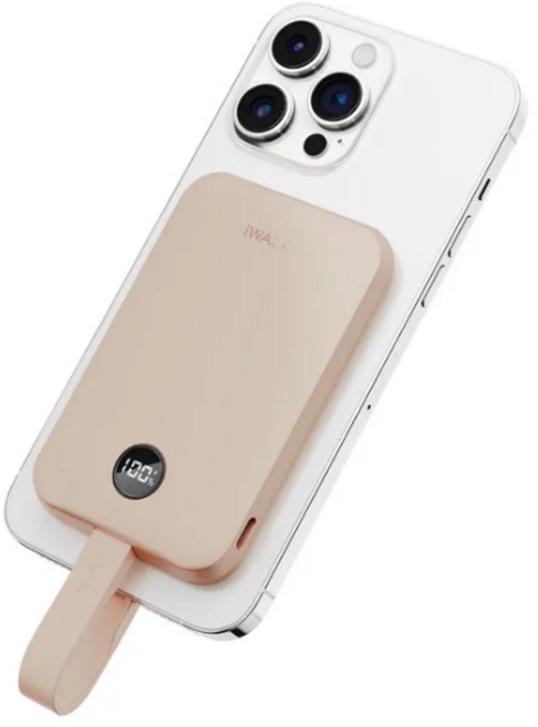 iWALK MAGO 10000mAh大容量行動電源 磁吸帶線行動電源 無線磁吸充電 國際WH認證 可帶出國 旅行必備, 奶茶色, iWALK MAGO MXB010