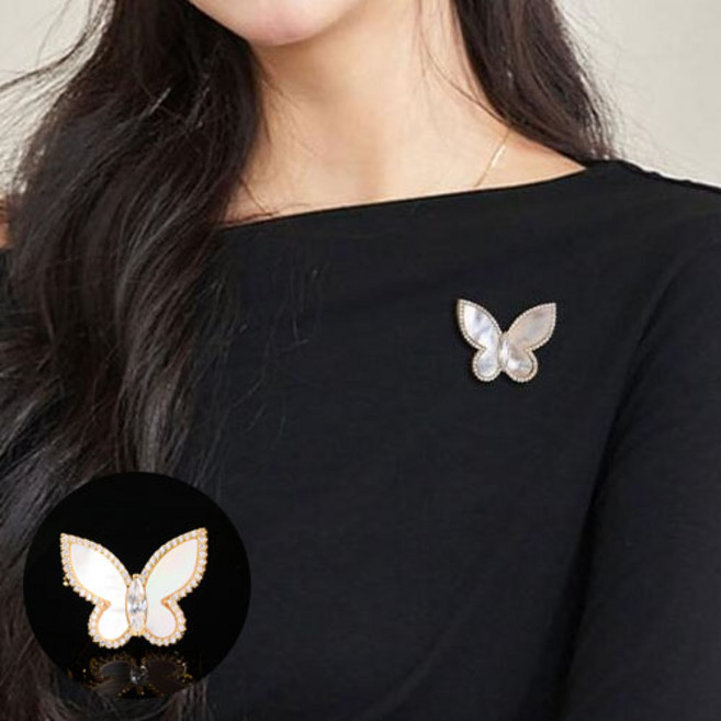 티큐 여성 큐빅 자개 정장 블라우스 패션 옷핀 나비 브로치 F523