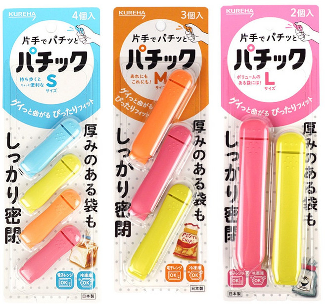 일본 과자 봉지 밀봉 집게 밀폐 스낵 클립 3종 세트, 1세트, S,M,L(색상혼합)