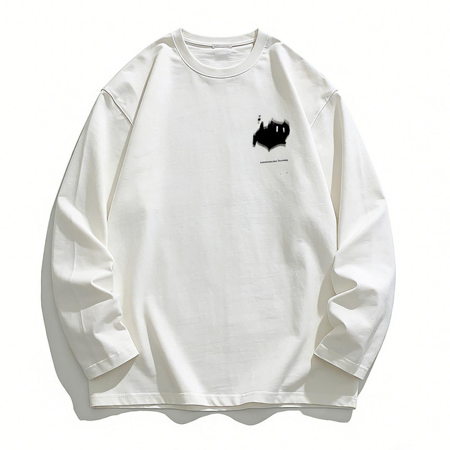 STYLE DR 남성용 프리미엄 코튼 맨투맨 트렌디 프린트 긴팔 티셔츠