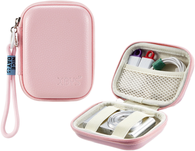 더심플러 디카 네모 컬러 케이스 스트랩 / 손끈 줄 있는 미니 디지털카메라 전용 휴대용 가방 / 옛날 미러리스 컴팩트 사진기 파우치 / 콤팩트 똑딱이 카메라 보관 백, 1개, 디카 네모 케이스 (핑크/스트랩)