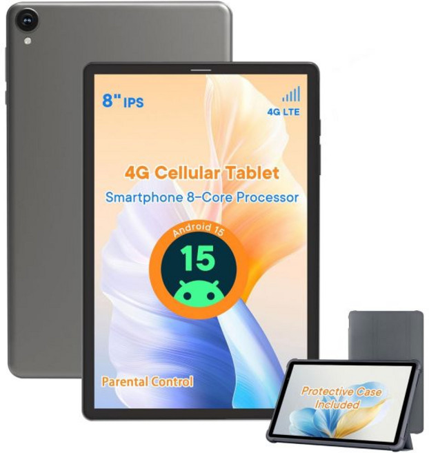 하오브엠 안드로이드 15 태블릿 8인치 4G 유심 잠금 해제 옥타코어 CPU 2.0GHz 12GB+64GB TF 확장 가능 IPS 디스플레이 5G 와이파이 5MP+8MP 이중, HAOVM 회색