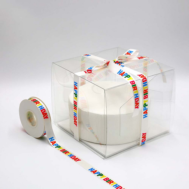 세모쇼핑백 레터링 공단리본 선물 포장리본, 해피버스데이 공단리본, 20mm X 25M, 레인보우