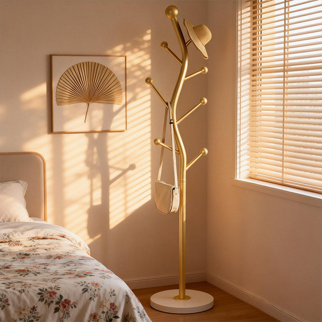 Veralool 철제 미니 스탠드 옷걸이 행거 튼튼한 원판형 인테리어 모자걸이 가방걸이 행거 옷장 30*178CM, 골드