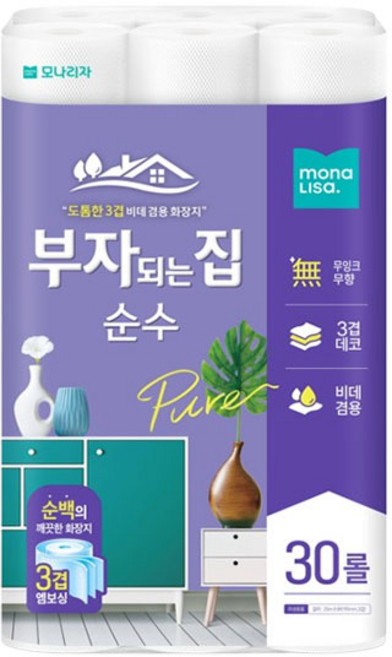 모나리자 부자되는집 순수데코 롤화장지 3겹, 25m, 30개입, 1개