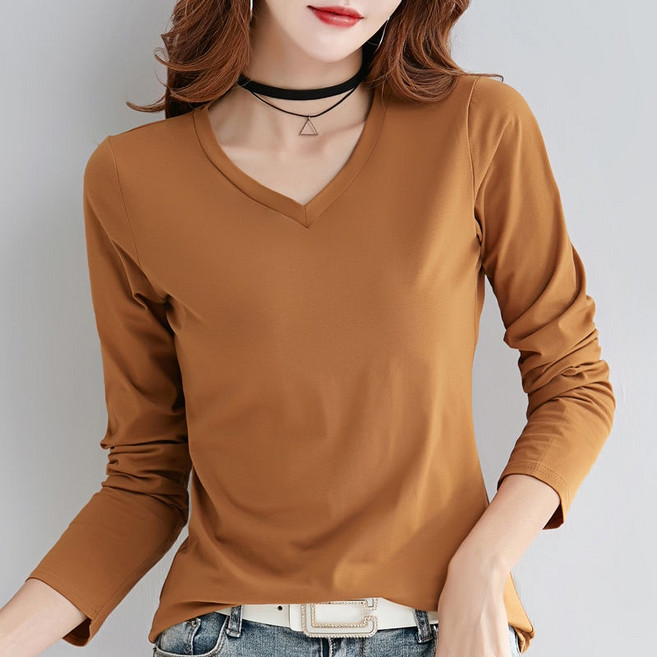 長袖T恤 女上衣 素t V領上衣 長袖上衣 T恤女 內搭 打底衫