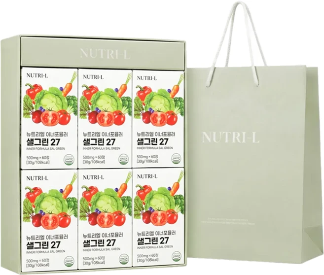 뉴트리엘 이너포뮬러 샐그린 27 식전야채 고농축 식이섬유 유산균 샐러드, 6개, 60정 - 쿠팡