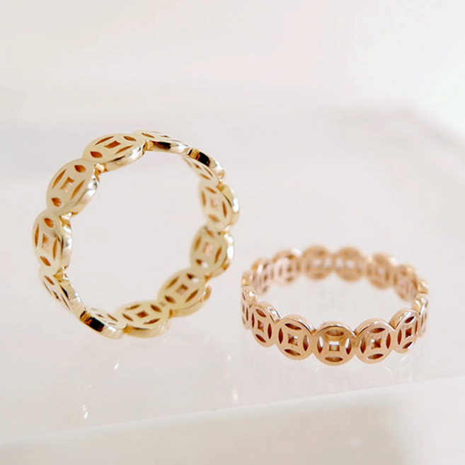 재물 엽전반지 부자 행운반지 금전 손가락 반지 데일리 14K 18K 젬티아