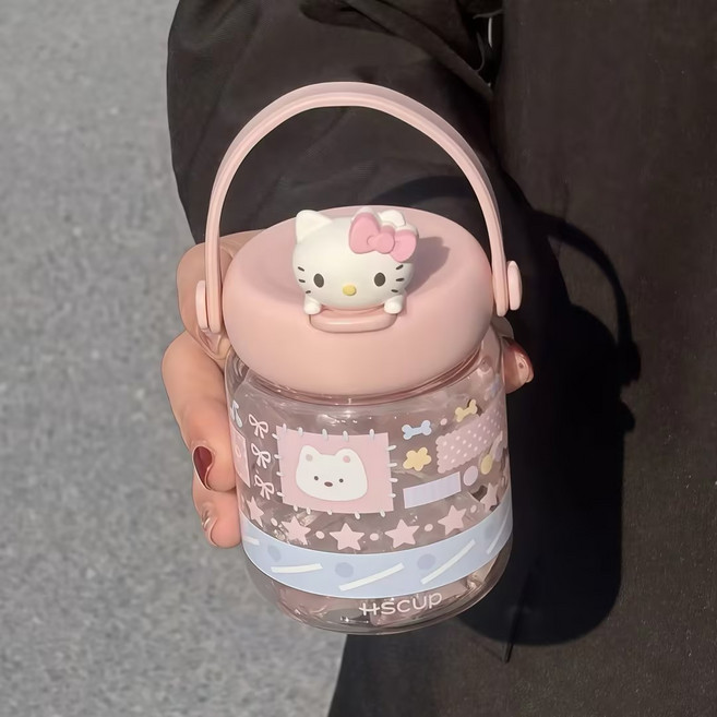 밀크카 시나모롤 헬로키티 푸시팝 트라이탄 투웨이 원터치 물병, 1개, 260ml, 핑크색