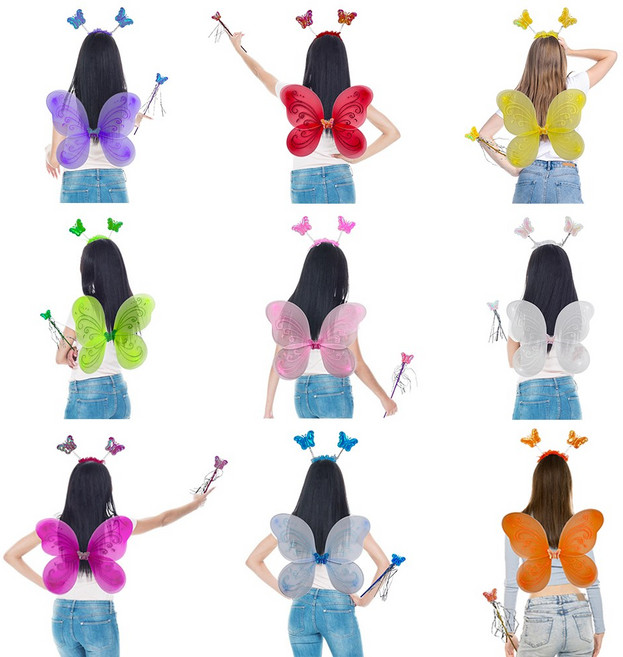 나비 날개머리띠봉 세트 파티 소품 코스프레 요정 마법봉 의상, 블루