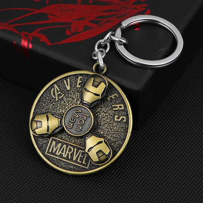 슈퍼히어로 아이언맨 스파이더맨 피젯 스피너 열쇠고리 자동차 키링 키홀더 가방 장식 펜던트, 아이언맨-브론즈, 1개