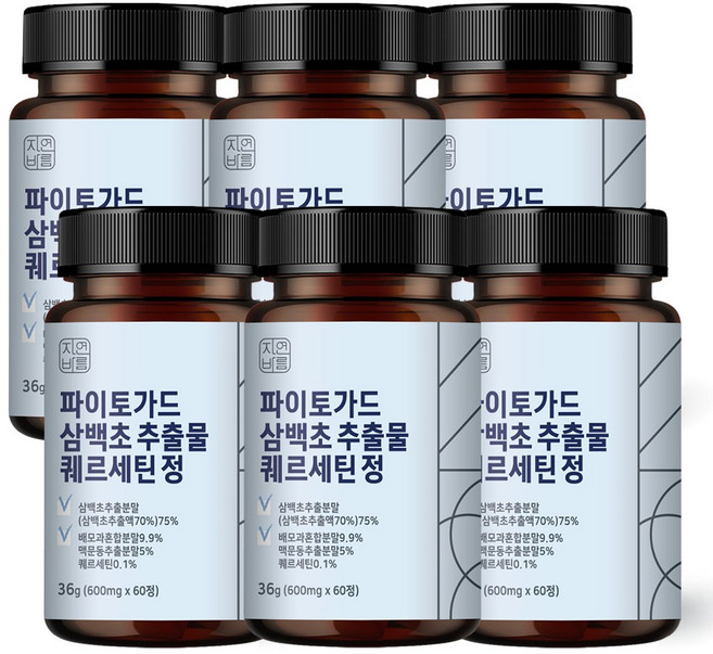 자연바름 삼백초 추출물 파이토 가드 퀘르세틴 맥문동 함유, 6개, 60정