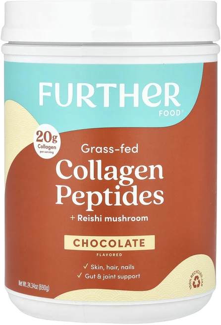 Further Food 목초 사육 콜라겐 펩타이드 + 영지버섯 초콜릿 맛 690g(24.34oz), FurtherFood목초사육콜라겐펩타이드영지버섯초콜릿맛, 690g, 1개 - 쿠팡