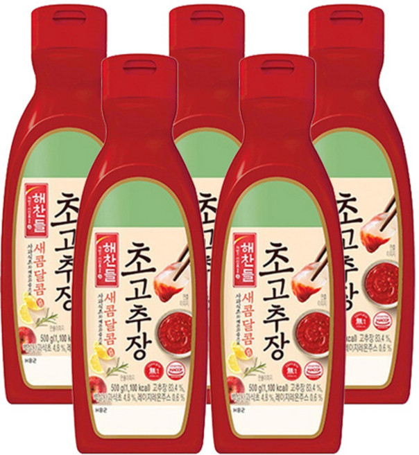 씨제이제일제당 해찬들 새콤달콤 초고추장 500g / 양념장 초장 튜브형용기, 5개