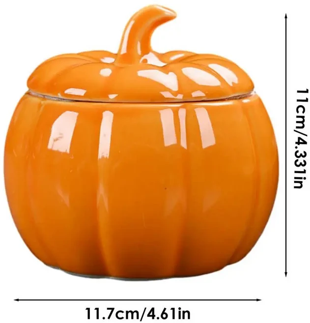작은 세라믹 호박 항아리 할로윈 보관 뚜껑 포함 추수감사절 밀폐 간식 용기 수확, 2L