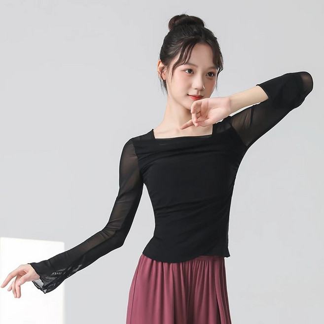 현대무용 연영과입시복 상의 반팔 공연복 그레이 브이넥 여성댄스복 우아한 무대의상