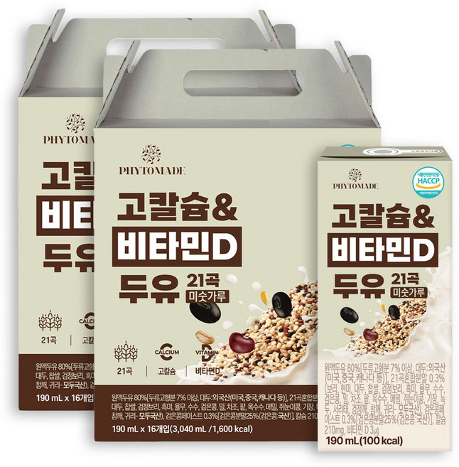 파이토메이드 고칼슘 앤 비타민D 두유 21곡 미숫가루, 32개, 190ml