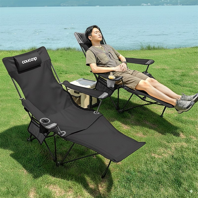 COUCAMP 접이식 캠핑의자 편안한 등받이 조절 캠핑 의자 튼튼한 눕는 의자, 1개, 검정색