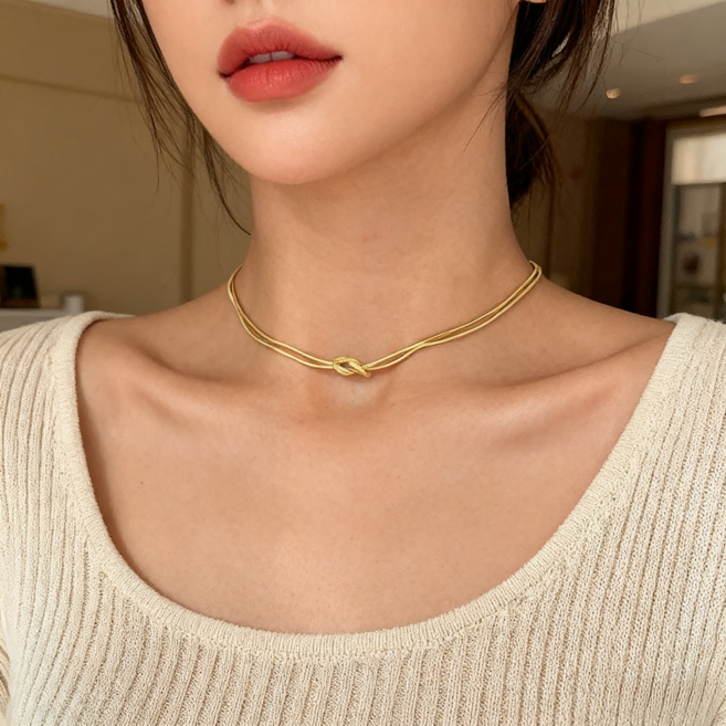 여성 티타늄스틸 18K 골드 도금 목걸이 알레르기 방지 탈색 방지 여성용 티타늄 스틸 목걸이 1P