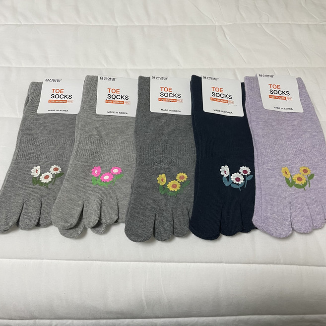 국내제작 용신양말 여자 묶음 토삭스 발가락양말 (5켤레세트)