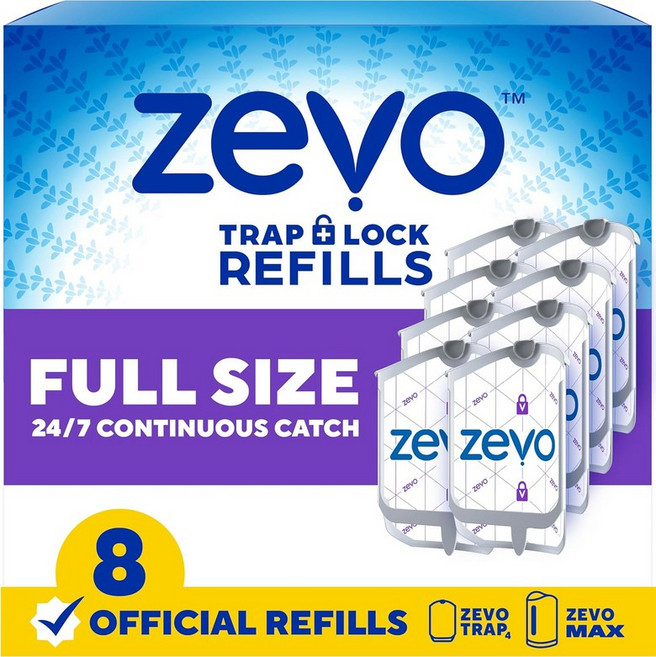 Zevo 플라잉 곤충 트랩 공식 리필 카트리지 - 트랩과 MAX 실내 파리 모두에 적합 모기 집 과일 파리를 잡을 수 있는 정통 트랩+잠금 기술공식 4개, 8 Refill