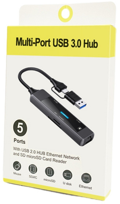 HANQI USB C 3 0擴充埠五合一支線器 免驅雙頭百兆網口集線器, 1個, YC - 912：五合一