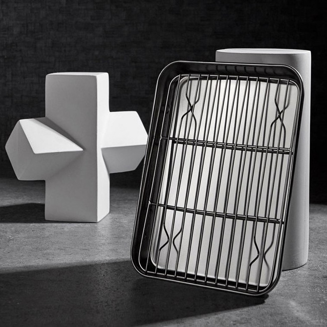 강화 스텐 밧드 쟁반 사각 레스팅 트레이+오븐 튀김 망, 쟁반2p+망2p, 1개