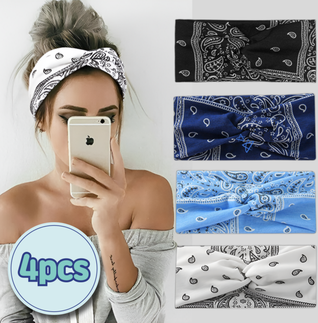 에센스룸 [4종세트] 반다나 헤어밴드 필라테스 페이즐리 꼬임 터번