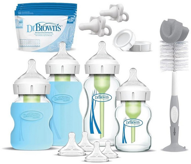 미국출고 평점4.5+ 153329 닥터 옵션스 플러스 와이드 넥 내추럴 플로우 젖병 270ml 1개, Starter Set