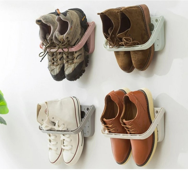 신발 거치대 수납 보관 벽걸이랙, 화이트, 2개