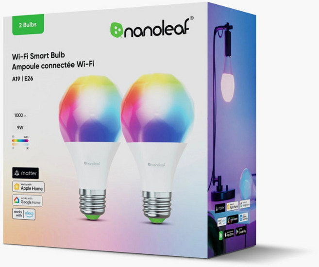Nanoleaf Wi-Fi 智能燈泡 (2入組) 支援 Matter 與多種智慧家庭系統, 彩色