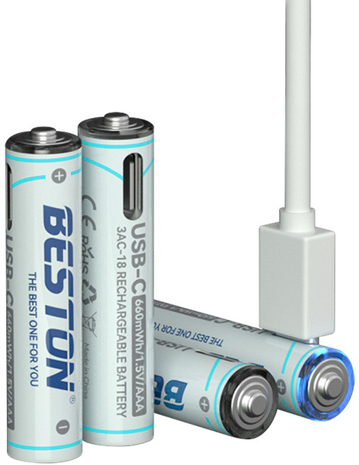 베스트온 AAA 충전지 USB-C타입 4개입 듀얼 충전케이블 세트 충전식 건전지 리튬이온 배터리, 1세트