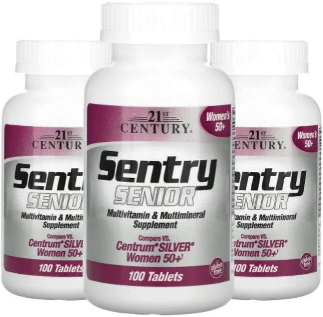 21세기센트리 Sentry 시니어 여성용 멀티비타민 종합미네랄 센트륨 실버 100정 2+1, 3개 - 쿠팡