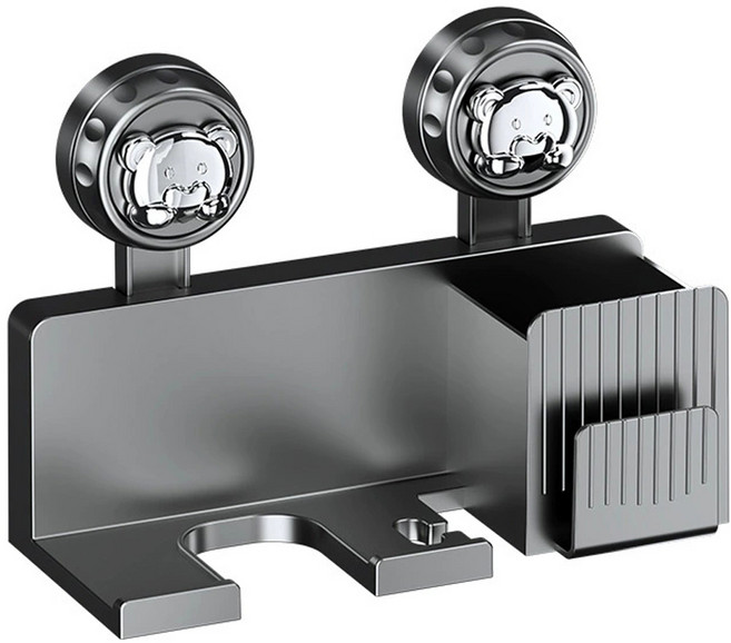 투데이리빙 무타공 드라이기 거치대 선반 욕실 헤어 드라이 고데기 걸이 홀더 부착식 접착 수납형 강력 스탠드 벽걸이, 차콜, 1개