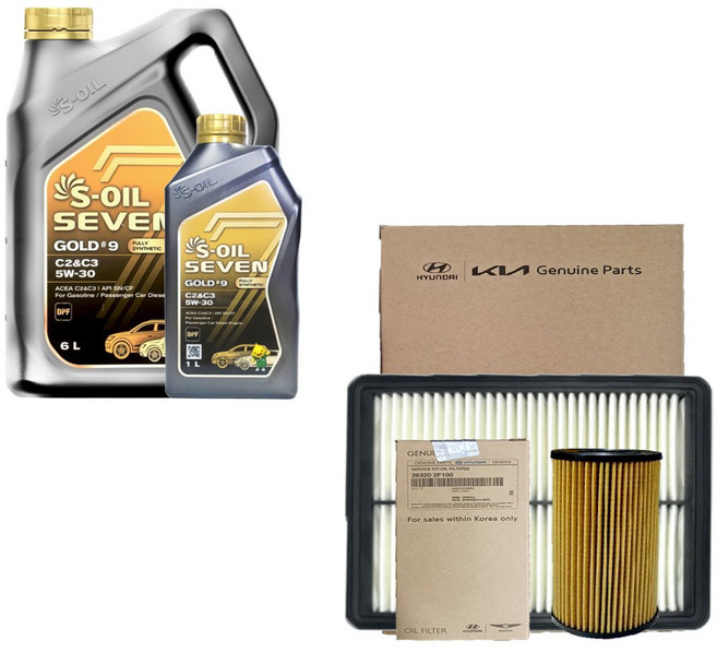 스타리아 US4 2.2 디젤 에스오일 세븐골드 C2/C3 5W30(7L) 엔진오일 순정 필터 세트 2F100-N9000, 7L, 1개