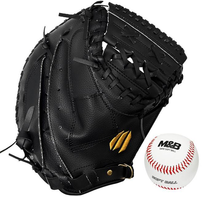 썬버드 야구글러브 JA510 포수미트 12인치 + 공 세트, 1세트, 우투(블랙)