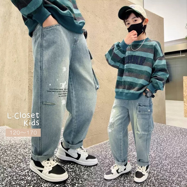 LC.kids 塗鴉工裝風彈力牛仔褲 男童長褲