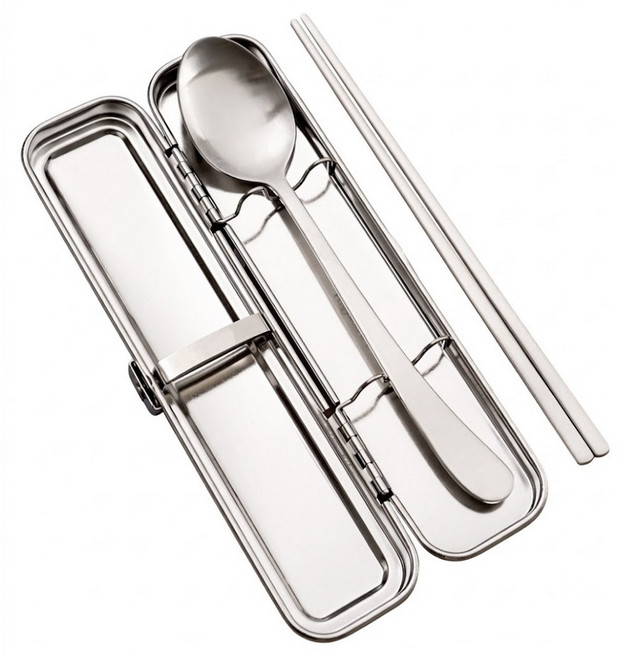 라온누리 올스텐 무소음 수저케이스 세트 성인 B타입, 수저통 + 수저 + 젓가락