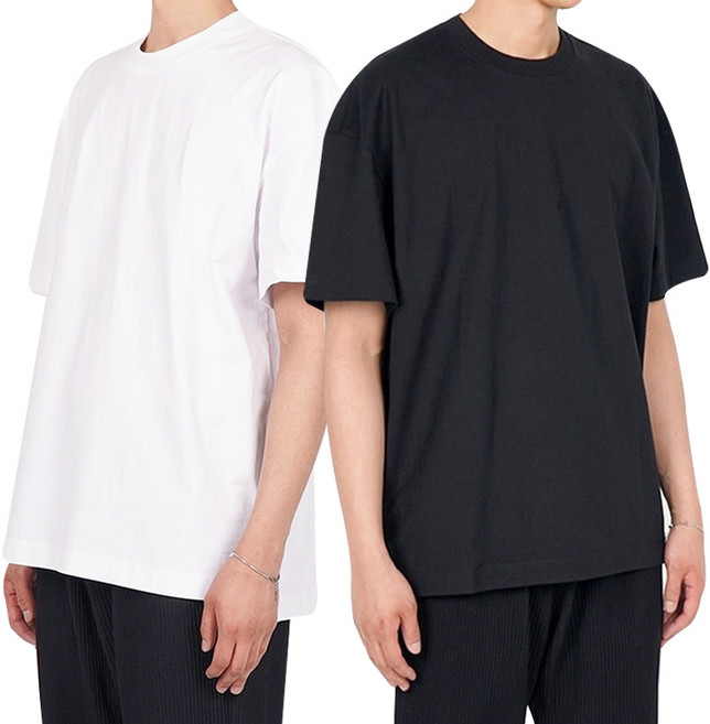 [1+1] 고급 수피마원단 100% 데일리 무지 오버핏 반팔 티셔츠 // 남자 반팔티 반소매 반팔 여름티 흰티 기본티 오버핏 오버사이즈 빅사이즈